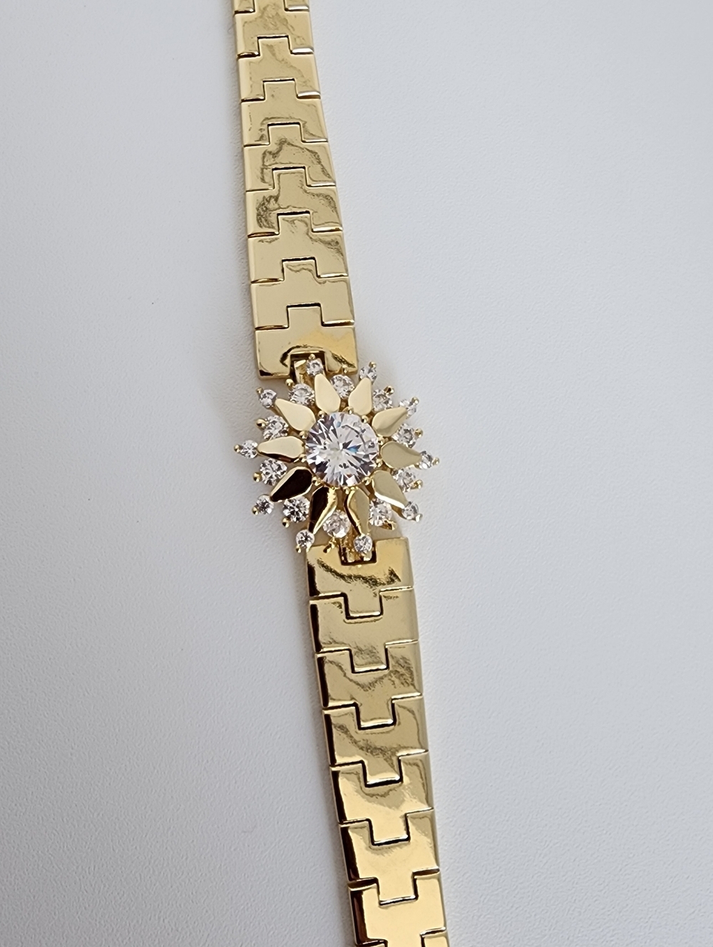 Chunky Gold Sun Bracelet CZ Starburst Statement 7”